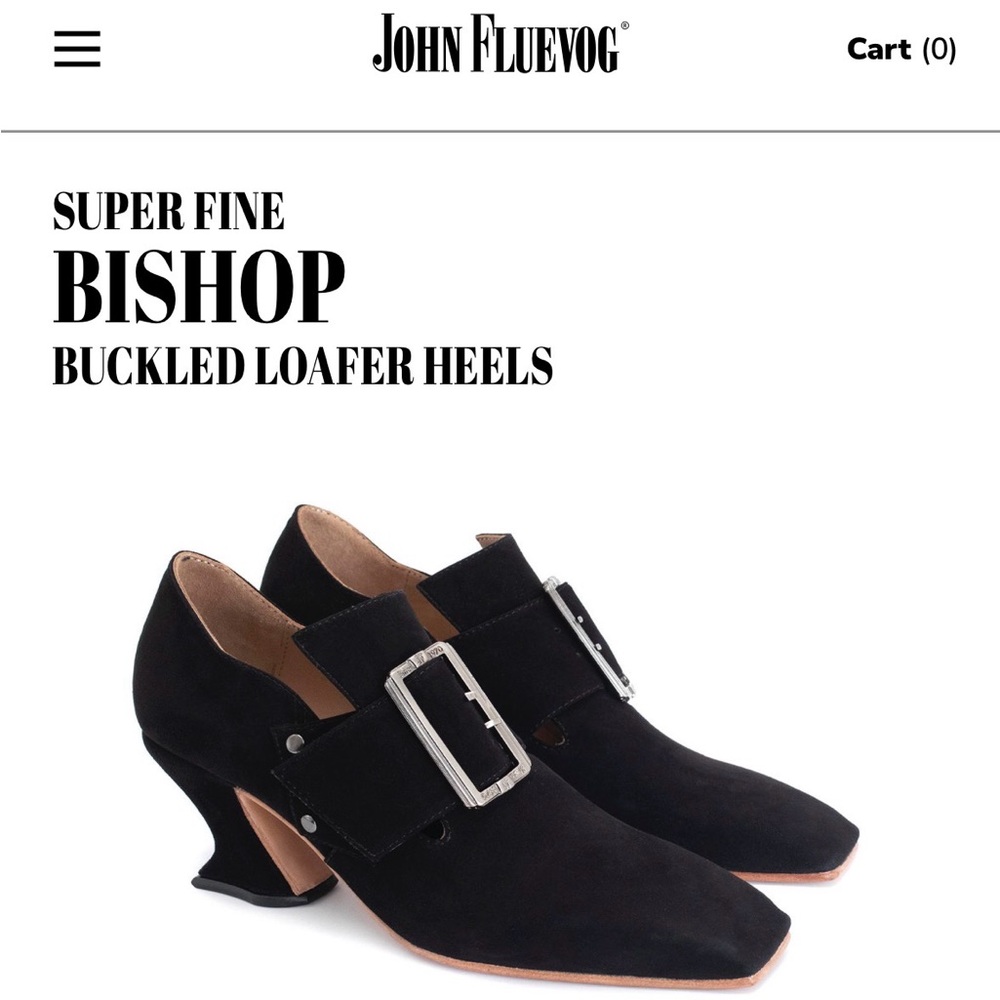 John Fluevog Black Suede Bishop Buckled Heels sz 10.5 EUC whimsigoth loafers